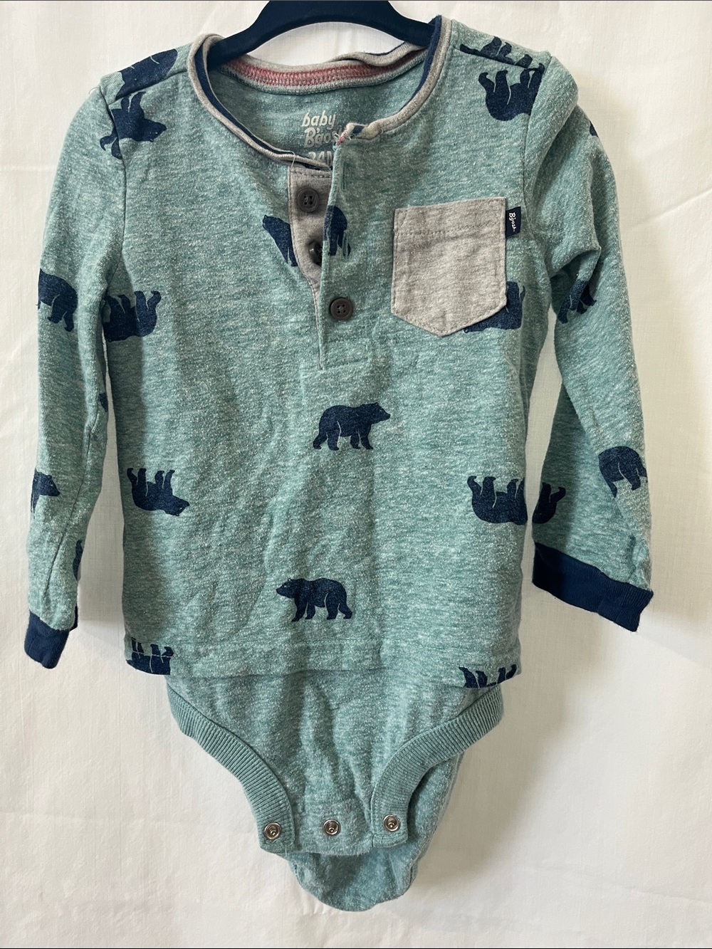 OshKosh B'gosh Teal Green Bear-Print Long-Sleeve One-Piece